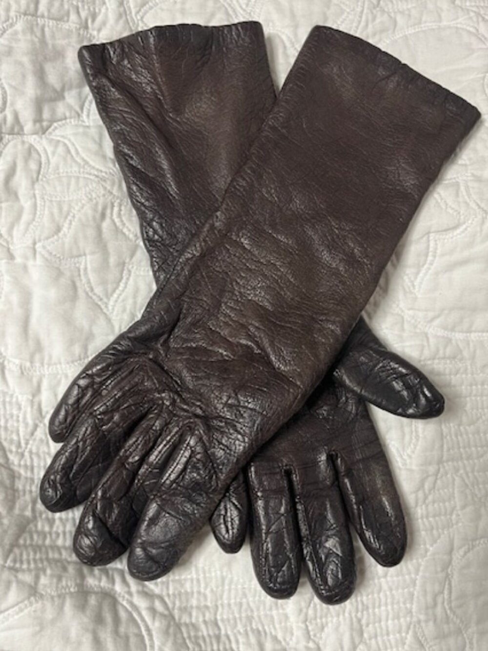 VTG Brown Soft Genuine Leather Women's Winter Driving 11.75" Long Gloves Size: 7